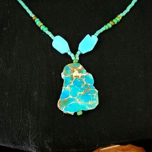 Large sea jasper and turquoise necklace